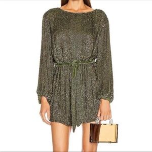 Retrofete Olive Green Metallic Dress